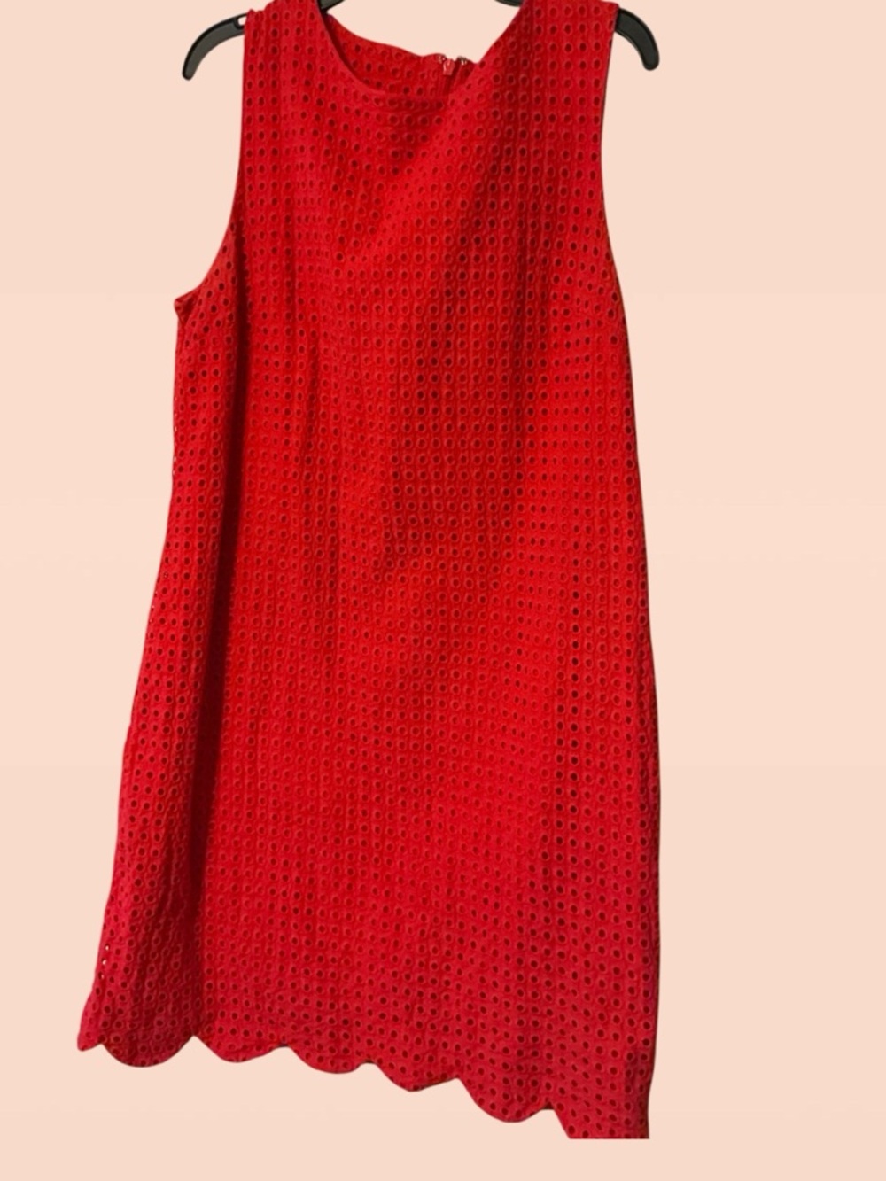 Cynthia Rowley Red Eyelet Shift Dress Size 8 Sleeveless Scalloped Hem Summer - Picture 5 of 12